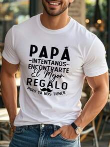 Fun French Happy Father's Day Men's Short Sleeve T-Shirt - Black Casual Summer Top With Spanish Dad Quote & Mustache Graphic, Lightweight Breathable Round Neck Tee, Machine Washable Gift For Dad, Fathers Day Gift - trắng - Xem 1
