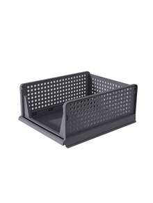 1pc Stackable Plastic Storage Basket Rack Organizer, Foldable Closet Cabinet Drawer Storage Box For Wardrobe, Kitchen, Bathroom, Bedroom, Office,Bedroom Room Decor,Back To School - Grey - View 4