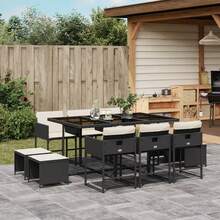 vidaXL Set da Pranzo da Giardino 11 pz con Cuscini in Polyrattan Nero - nero - Visualizzare 1