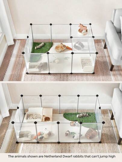 Pet Playpen With Floor, Small Animal Enclosure, DIY Plastic Cage, Indoor Run For Hamsters, Rabbits, Hedgehogs, Guinea Pigs, 125 X 63 X 42 Cm, White