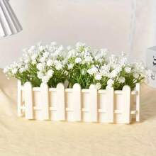 2pcs Geometric Plastic Planter With Fence Design - Lightweight Rectangular Indoor/Outdoor Decor Planter For Succulents, Herbs, Flowers - Modern Farmhouse Style Home Gardening Decor (Plants Not Included)