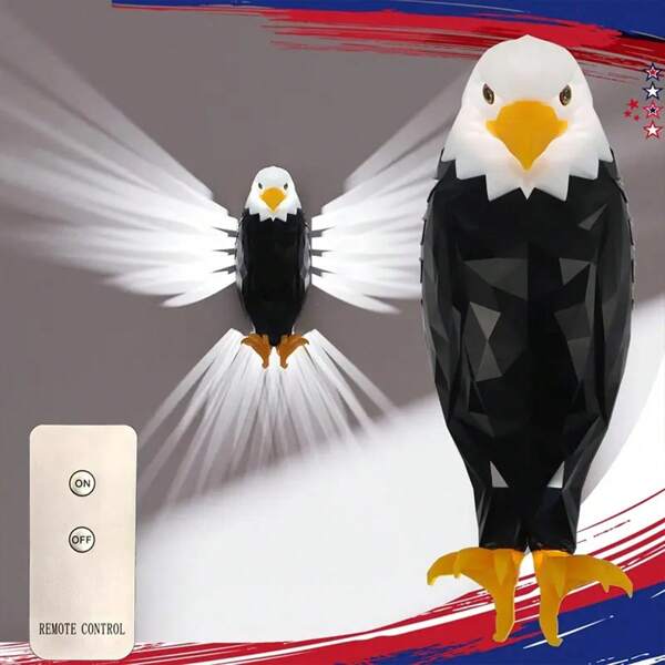 1 luminária de parede em formato de águia americana, alimentada por pilhas AAA (enviada sem pilhas), com controle remoto, adequada para parede, mesa, quarto, corredor, sala de estar, varanda, luzes com controle remoto