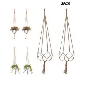 2 件创意植物吊架，植物架花盆架，吊篮绳，壁挂式悬挂植物架，适用于室内外家庭花园阳台装饰（多种尺寸可选）