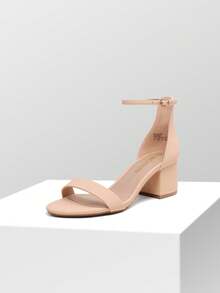 Women Low Chunky Heeled Sandals Classic Open Toe Ankle Strap Summer Heeled Sandals With Adjustable Buckle For Daily Work Wedding Party - Nude - View 7
