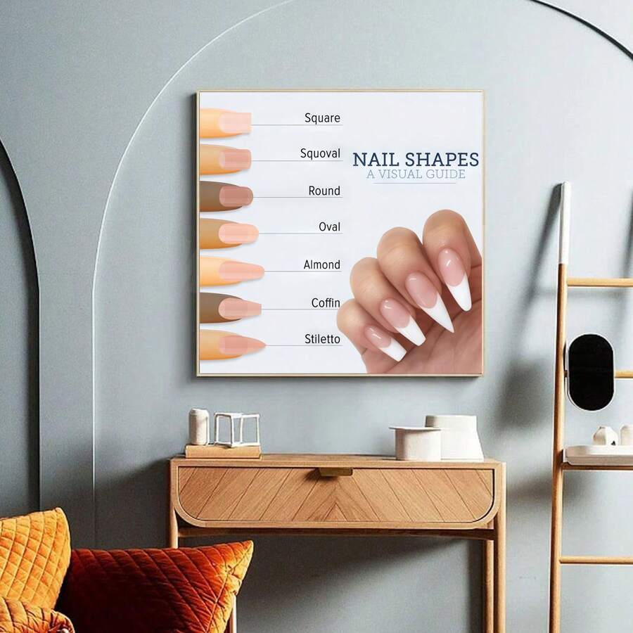 1PC Afiș Ghid vizual cu forme de unghii fără ramă - Imprimare artistică pe pânză pentru salon de manichiură cu temă de modă pentru poster decor pentru perete