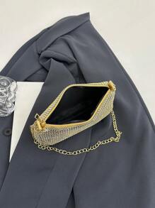 Bolsa de ombro com alça de corrente decorada com strass, bolsa clutch de noite com zíper, bolsa de axila de alta qualidade