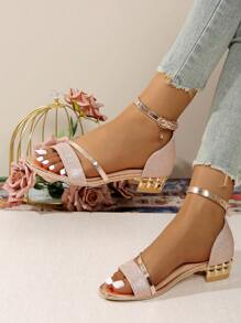 New Fashion Double-Strap Open-Toe Sandals With Ankle Buckle Design, Exquisite And Stylish