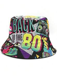 1 件男士彩色涂鸦磁带 90 年代图案双面复古渔夫帽，适合旅行和派对街头 - 彩色 - 查看 10