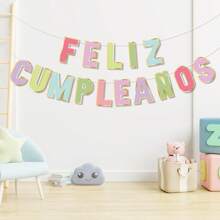 1 Set Birthday Flag Banner Party Decoration Hanging Flag Spanish Macaron Letters Birthday Flag