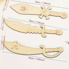 16pcs Unfinished Wooden DIY Pirate Sword, 4 Designs With 5pcs Each, Wooden Crafts DIY For Parties, Birthdays, Gatherings, Party Favors, Carnival Decorations