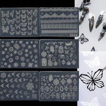 6PCS 3D Mold Silicon Glue Nail Decoration Ultra -Thin DIY Template Retro Border Butterfly Flower Design, Suitable For Nail DIY - White - View 1