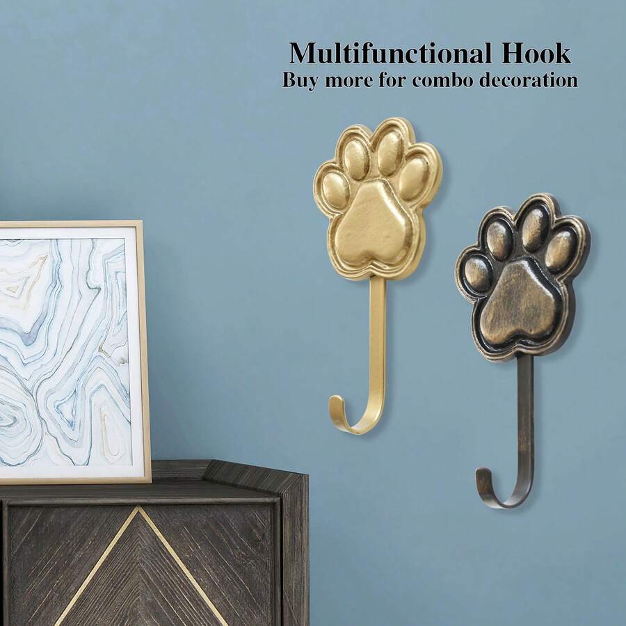 1 gancho de parede com estampa de pata, ganchos funcionais para montagem na parede, gancho de ferro fundido dourado antigo para casacos, chapéus, bolsas, toalhas de banho, decoração de quarto, corredor, banheiro, cozinha, escritório - Multicolorido - Ver 1