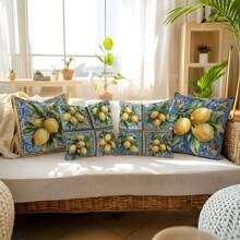 4pcs Retro Watercolor Lemon Pattern Decorative Throw Pillow Covers [Without Pillow Inner], 17.7*17.7in (45*45cm), [Single-Sided Print] Farmhouse Style Polyester Cushion Covers For Sofa, Bed, Living Room, Bedroom, Car, Office, Hotel Decoration, Suitable For All Seasons, Perfect Gift For Family And Friends