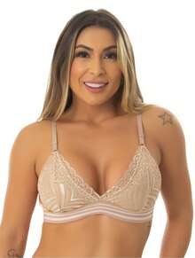 Non-Padded Lace Top Bra With Elastic Trim. - Màu be - Xem 1