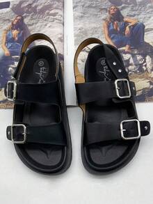 Dép sandal đế xuồng tối giản, đa năng, thời trang mùa hè - màu đen - Xem 2