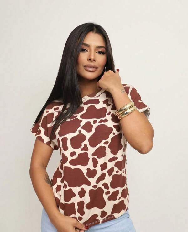Blusa T-shirt Camiseta Feminina Estampada Vaquinha Camisa Vaca Cow Lançamento