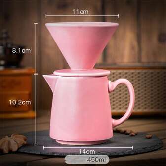 Retro Rusty Color Solid Ceramic Coffee Pot With Filter Set, 450ml Heat-Resistant Manual Brew Coffee Making Utensils For Home Use Back To School