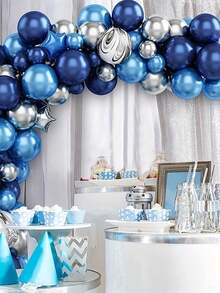 63pcs Navy Blue, Metallic Blue & Silver Color Balloon Set For Birthday Party, Wedding, Anniversary Decor