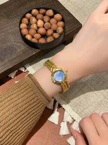 1 pieza Reloj de moda de estilo clásico francés de lujo, con carcasa de concha azul, diseño simple y elegante, adecuado para uso diario y como regalo de cumpleaños