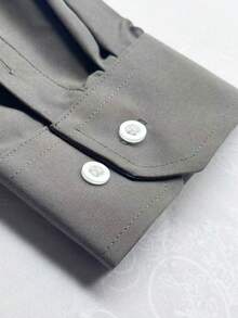Men's Solid Color Formal Dress Shirt With Button Design, Long Sleeve, Solid Color, Business Formal Style, Fall - Grey - View 8
