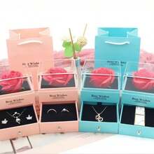 1pc Rose Flower Black Gift Box, Acrylic Jewelry Box For Necklace & Earring Set - Multicolor - View 1