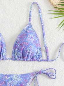 Damen Bikini-Set mit Blume Muster und sexy Schnürung, Sommer Strand