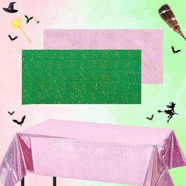 137cm*274cm Witch Party Plastic Tablecloth Decorations, Pink And Green Disposable Tablecloth, Festival Party Supplies Decorations