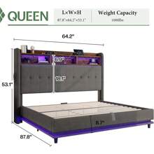 PLAUIN Estructura de cama con almacenaje y elevación hidráulica, con estantería incorporada y cabecero con diseño de terciopelo de alas, iluminación LED RGB, sin necesidad de caja de resortes