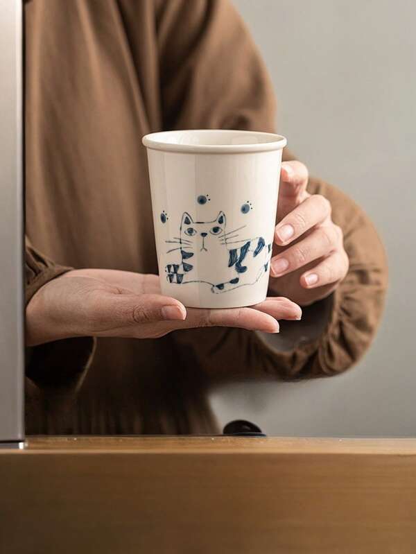 1pc 270ml Ceramic Soda/Coffee Mug, Suitable For Family Gathering, Graduation Party, Coffee Cup, Milk Cup, Water Cup For Office, Gargling Cup, Hand-Painted Animal Design, Popular In US Market