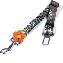 Floral Pet Safety Leash - Adjustable Dog Safety Tether Strap, Suitable For Large And Small Breeds, Compatible With Car Seatbelt Buckle