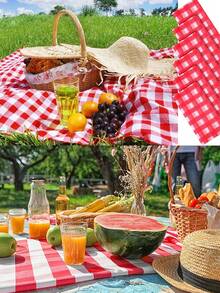 1 pieza/6 piezas Mantel de plástico a cuadros rojo y blanco de 137 * 274 cm, mantel de cuadros rojos desechable, adecuado para picnic, granja, cumpleaños, boda, mantel rectangular para fiesta - Multicolor - Ver 10