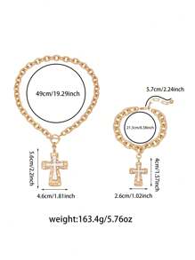 1 Piece Chunky Chain Cross Necklace For Women,Fashion Chunky Bracelet,Copper Alloy Electroplating 14K Gold,Gift For Summer Vacation,Hip Hop Party,Festival