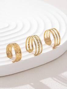 3pcs/Set Metallic Geometric Line Design Toe Rings, Summer Beach Jewelry For Women