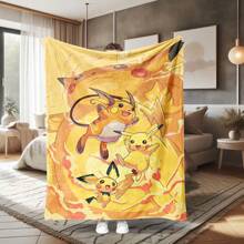 pokemon 1pc Pokemon Pikachu Flannel Blanket | Polyester, Comfortable For All Seasons | Suitable For Sofa, Bed, Travel And Camping | Modern Cartoon Design With Pikachu Character | Ideal Gift For Pokemon Fans