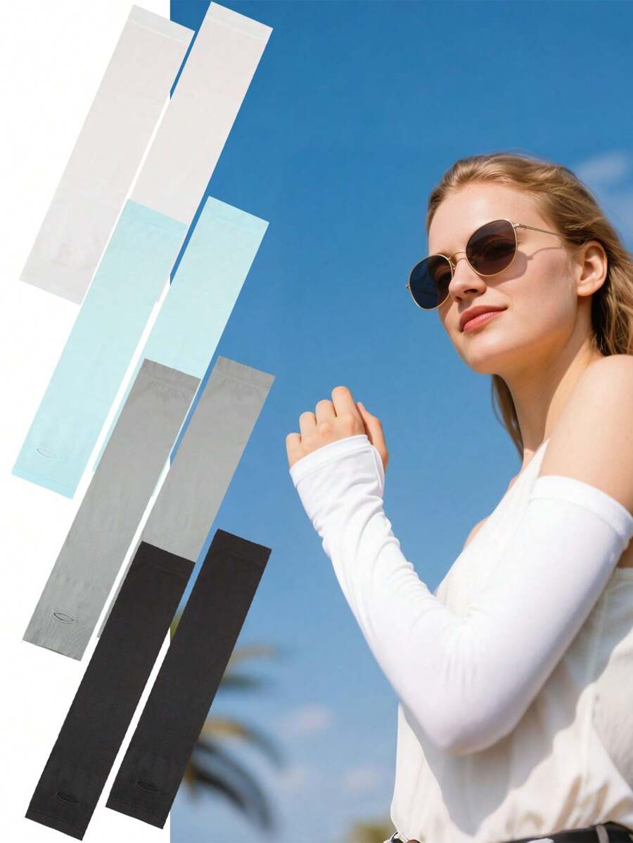 2pcs/Set Universal Solid Color Arm Sleeves, Suitable For Sun Protection, Sports, Cycling Use In Hot Summer