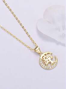 1 件 S925 纯银时尚个性化方晶锆石大树项链，女士简约空心生命树吊坠项链，奢华锁骨链，理想礼物