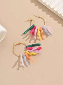 1 Pair Women Bohemian Woven Geometric Resin Faux Coral Earrings (Resin Color Random)