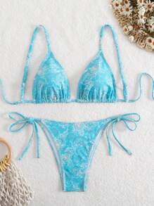 Damen Sommer Strand Floral Muster sexy Binden Bikini Set