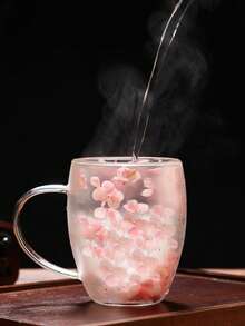 1pc Internet Celebrity Petal Quicksand Cup Highly Attractive Coffee Real Flower Double-Layer Glass Cup Creative Borosilicon Glass Cup, Valentine's Day, Thanksgiving, Christmas, Available When Receiving Guests At Home - Clear - View 5