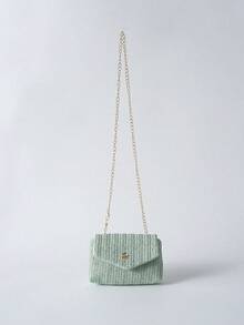 Tropiscape 迷你时尚草编翻盖链条斜挎包，女士款，绿色度假风，休闲海滩秋季圣诞节冬季圣诞礼物 - 綠色 - 查看 11