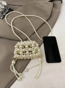Cute Mini Purse Women Fashionable Beaded Silver Color Crossbody Coin Lipstick Bag
