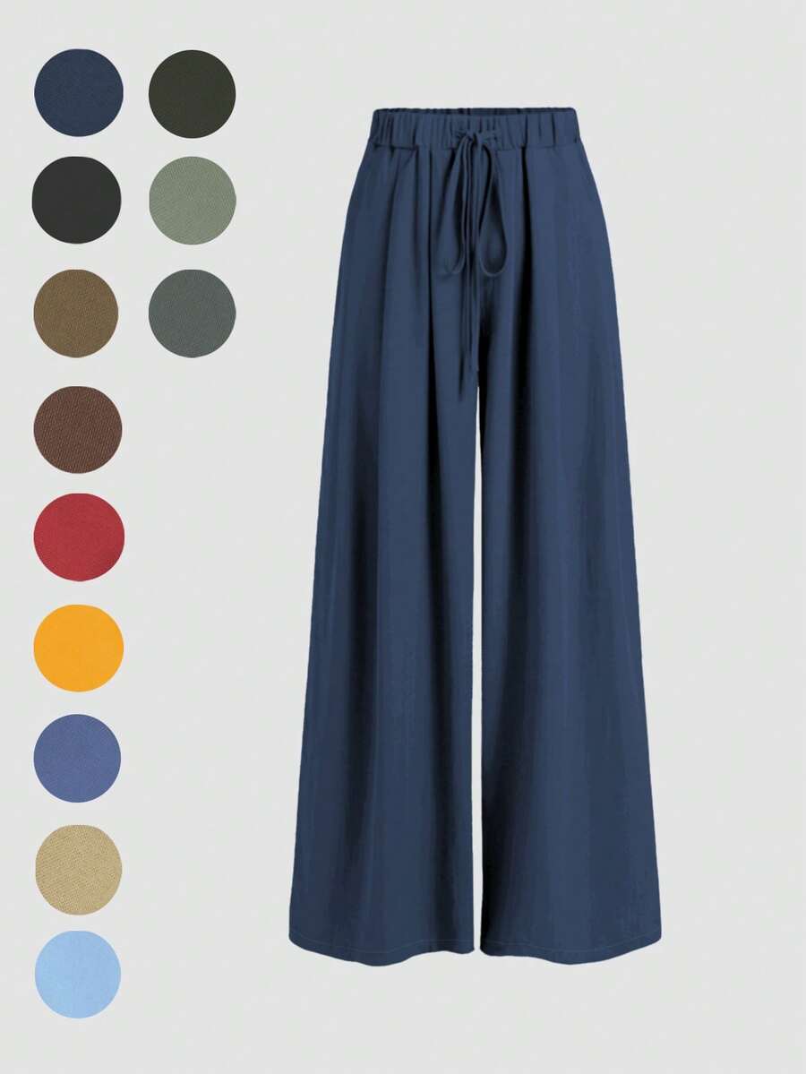 Flowy Wide Leg Pants: Lightweight Woven Fabric + Elastic Drawstring Waist, Flattering & Elongating, Essential Casual Pants For Commuting, Shopping, Lounging. 2026 New Spring/Autumn Women's Casual Pants, Suitable For Dates, Students, Daily Outings. All-Match Style, Versatile For Casual, Beach & More. Casual Women's Pants With Drawstring Waist, Suitable For Outings And Loungewear.
