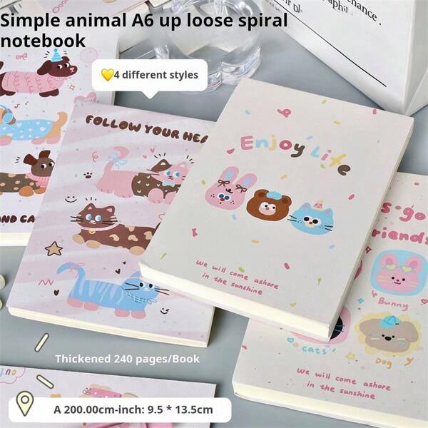 1 pieza Nuevo cuaderno de notas tamaño A6 con diseño lindo de animal, páginas en blanco, grueso, para estudiantes