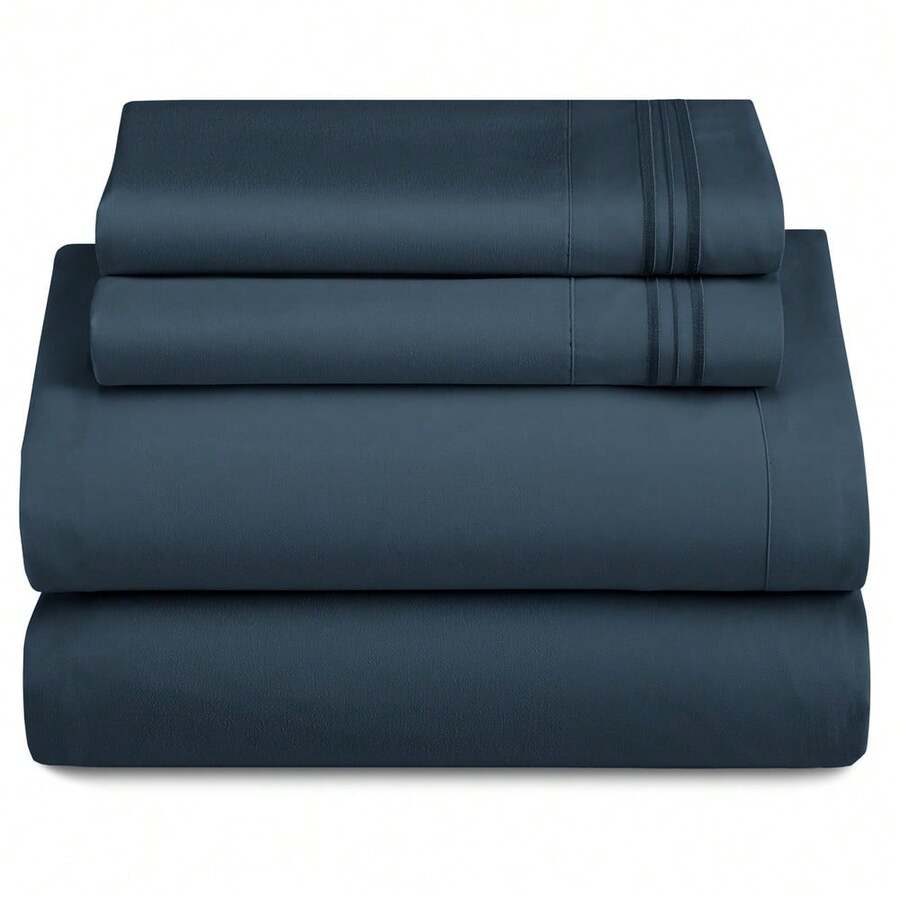LUX DECOR 4 Pc Solid Microfiber Bed Sheet Set - Deep Pocket With Pillowcases, Lightweight And Breathable For Year-Round Comfort, Easy Care, Perfect For Home, Dorm & Guest Rooms - 藏蓝色 - 查看 1