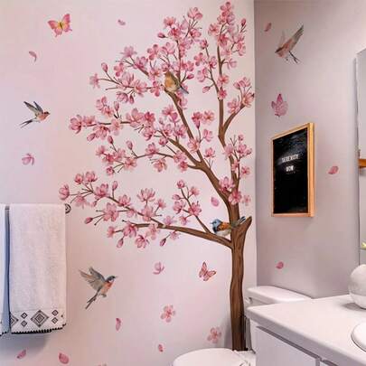 3 peças/2 peças/1 peça Adesivos de Parede de Pássaros com Folhas de Árvore de Pêssego, Adesivos de Parede de Pássaros com Ramos de Flor de Ameixa Rosa, Adesivos de Parede de Menina Cartoon, Planta Costas, Flor, Borboleta, Decoração de Parede para Sala de Estar, Adesivos de Parede Autoadesivos, Decoração de Parede, Adesivos de Arte de Parede Autoadesivos