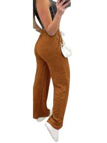 Women's Cold Weather Wide Leg Pants, Winter Fashion 2025 - Rust Brown - View 3