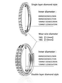 1 Piece/High-Quality Hypoallergenic 316L Surgical Stainless Steel, Inlaid With Shiny Zirconia Silver Nose Ring - Fashionable Double-layer Nose Ring-a - View 8