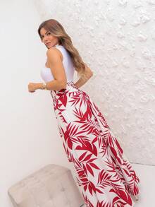 Women's Long Solid Skirt - 酒紅色 - 查看 4
