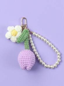 1pc Keychain Handmade Weaving Cute Tulip Flower Keychains Gift For Car Keys Bag Wallet Purse Women Girls,Woven Puff Flower Mobile Phone Bag Pendant Car Accessories Bag Charm School