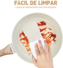 Juego de 3 Sartenes con Recubrimiento Antiadherente, Sartén Antiadherentes de Granito Blanco, Libre de PFOS y PFOA, Apto para todas las estufas (20 cm y 24 cm y 28 cm) - 3 - Ver 6